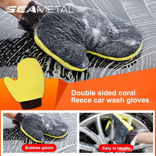 SEAMETAL Car Wash Glove Double-Faced Coral Fleece