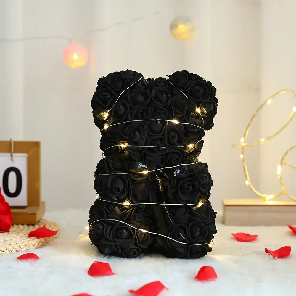 25Cm Artificial Teddy Rose Flower Bear