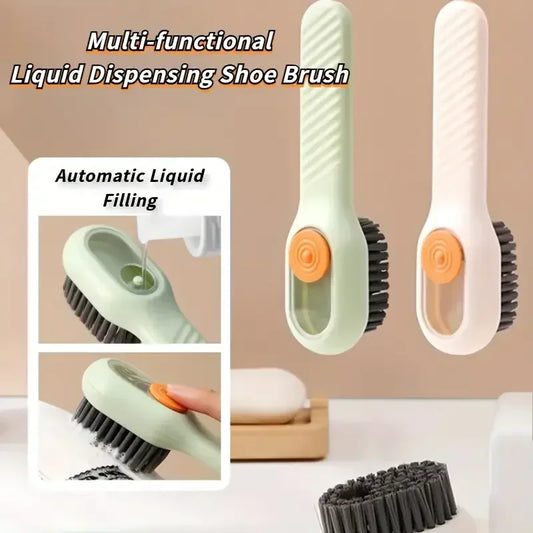Multifunction Cleaning Shoe Brush Soft Automatic Liquid Shoe Brush Long Handle Clothes Soap Brush with Hook Clean Tool