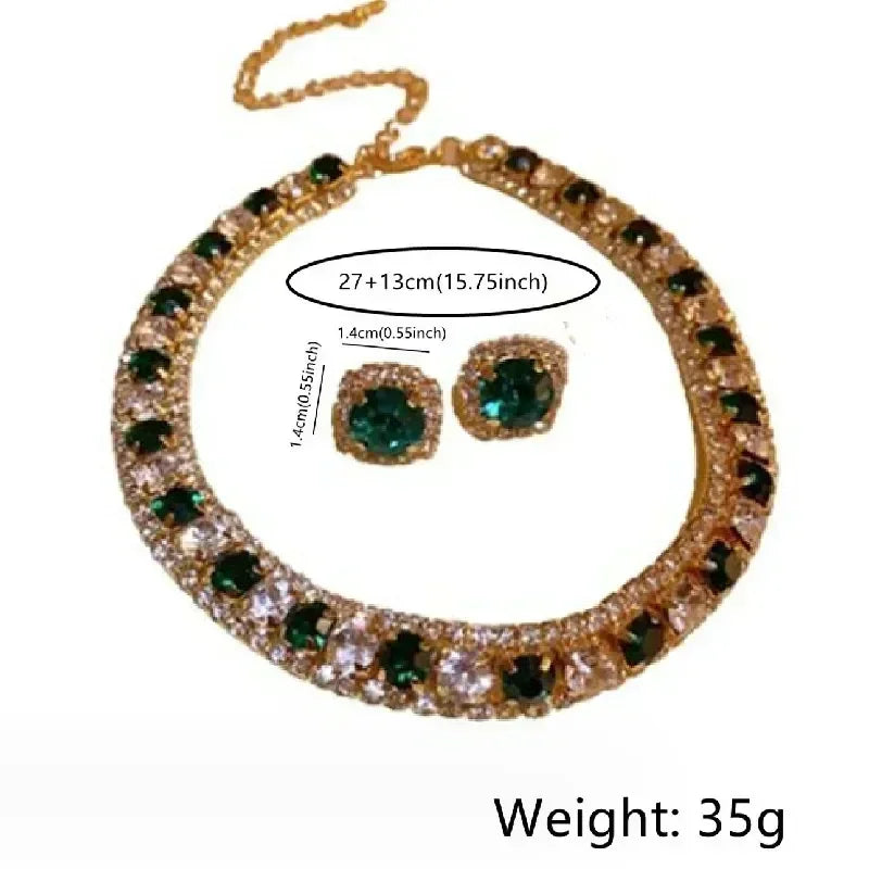 Women Crystal Necklace Earrings Set