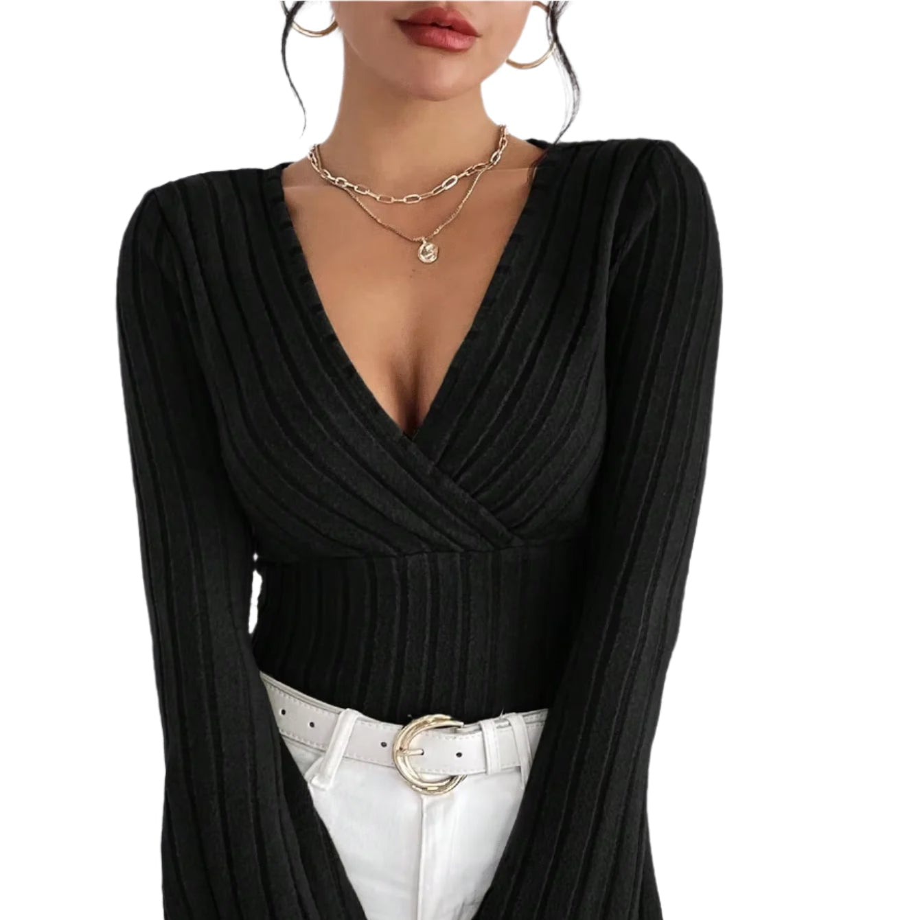 Women Long-Sleeved V-Neck Shirt