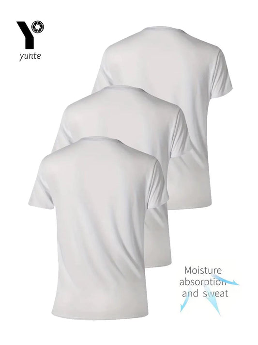 Round Neck T-Shirt 3-Piece White Ultra-Light Men'S Quick-Drying Breathable Sweat-Absorbent Shirt Suitable for Fitness Gym and Ru