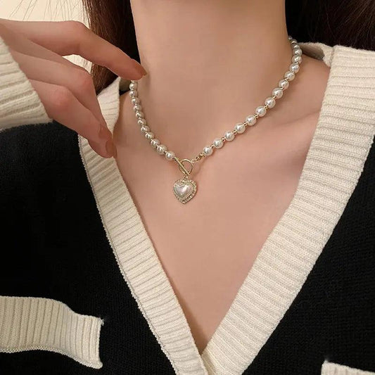 Women Heart Pendant Pearl Necklace