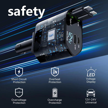 Retractable 4-In-1 Car Phone Charger