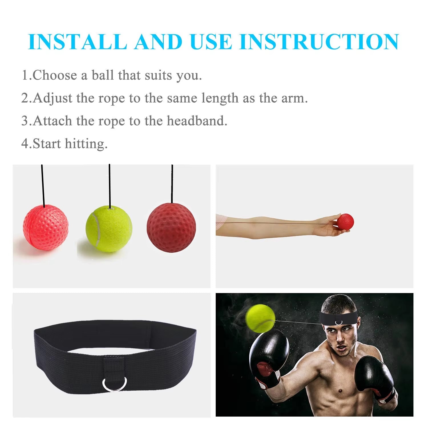 Boxing Reflex 3 Difficulty Level Balls with Adjustable Headband