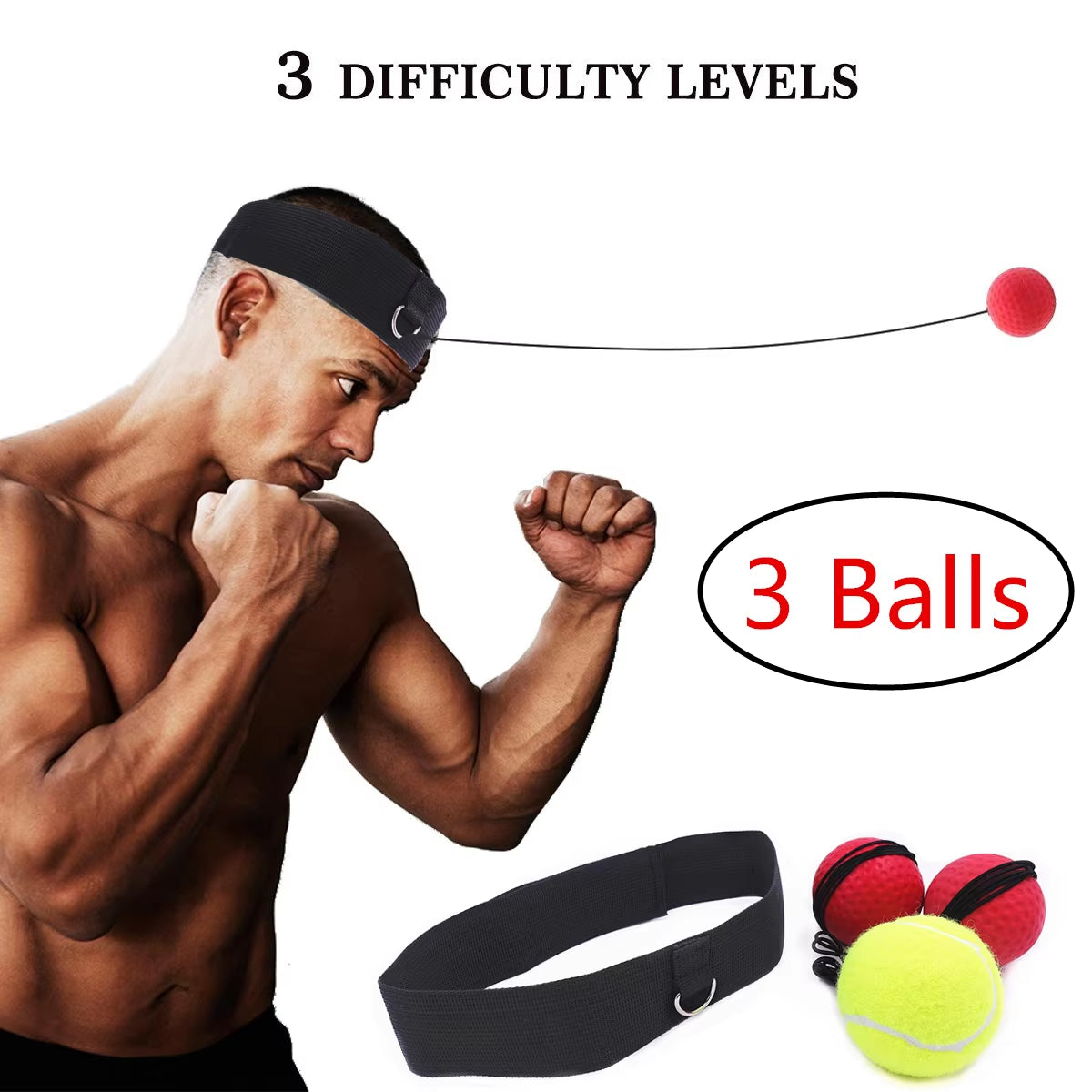 Boxing Reflex 3 Difficulty Level Balls with Adjustable Headband