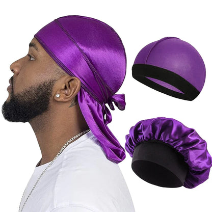Silky Satin Durag Long Tail Wave Cap – 3PCS Unisex Turban Bonnet