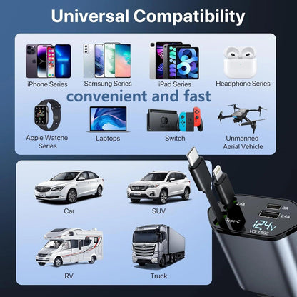 Retractable 4-In-1 Car Phone Charger