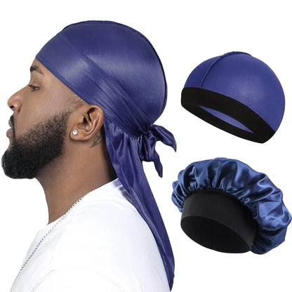 Silky Satin Durag Long Tail Wave Cap – 3PCS Unisex Turban Bonnet
