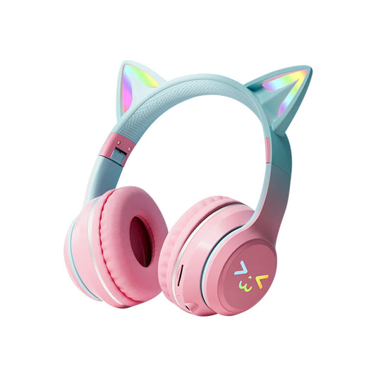 Gradient Wireless Headphones RGB Cute Cat Ear Bluetooth Earphones with Microphone
