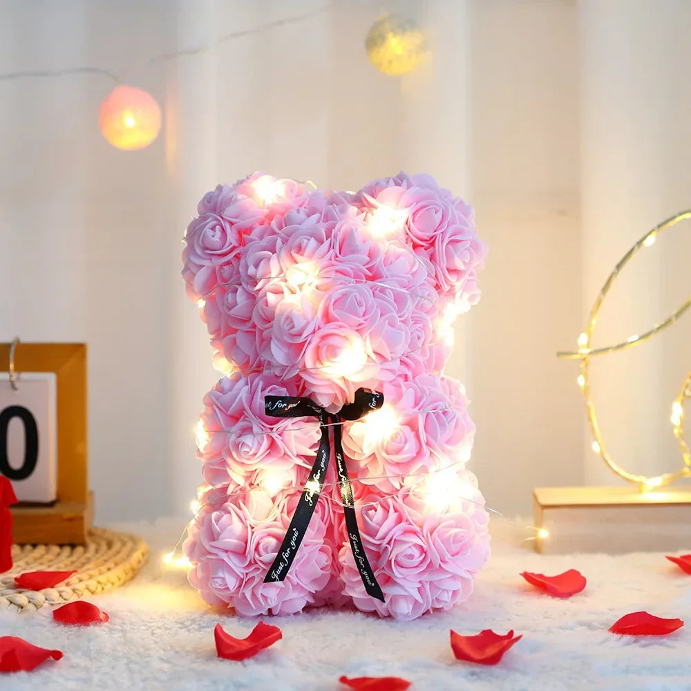 25Cm Artificial Teddy Rose Flower Bear