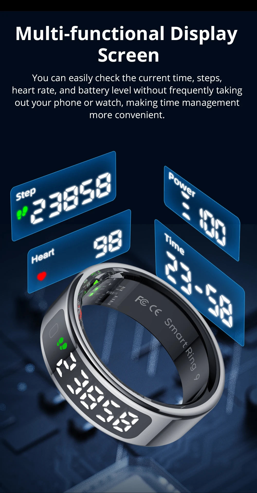 Unisex Smart Ring with Display Screen