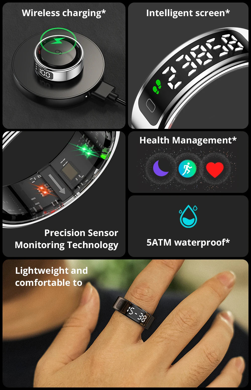 Unisex Smart Ring with Display Screen