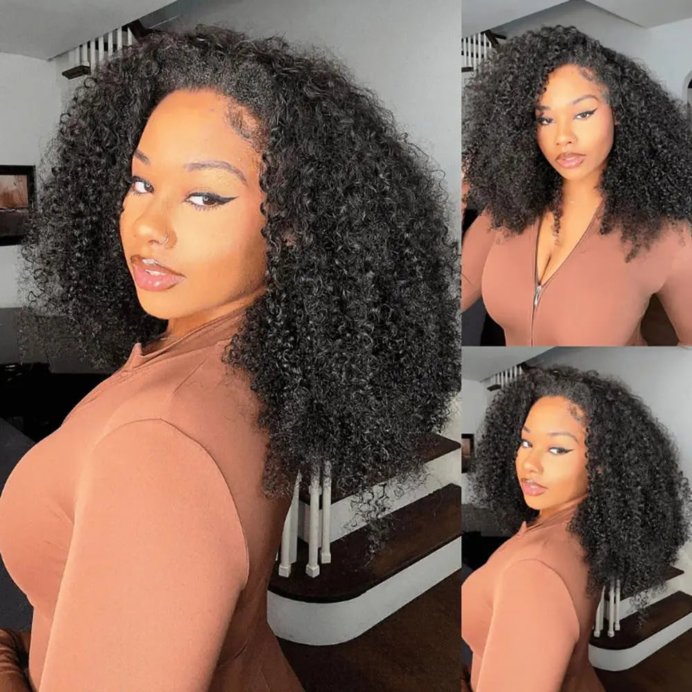 3-in-1 Afro Kinky Curly Half Wig with Headband & Drawstring
