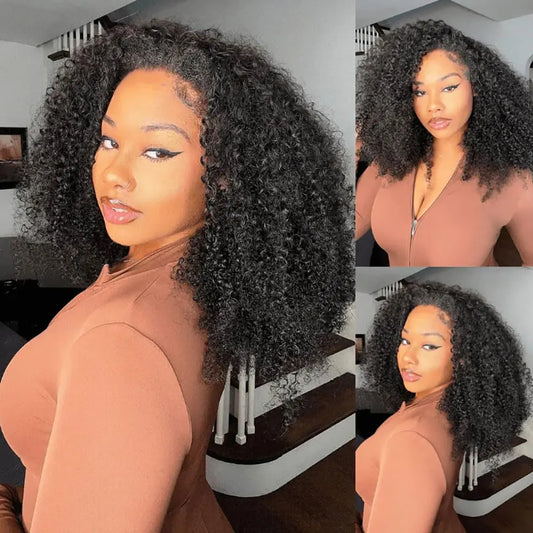 3-in-1 Afro Kinky Curly Half Wig with Headband & Drawstring