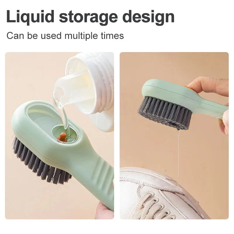 Multifunction Cleaning Shoe Brush Soft Automatic Liquid Shoe Brush Long Handle Clothes Soap Brush with Hook Clean Tool