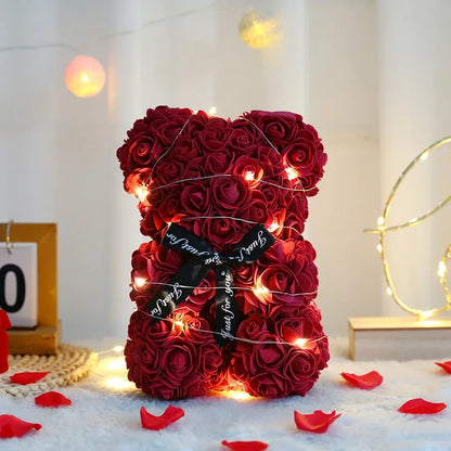 25Cm Artificial Teddy Rose Flower Bear