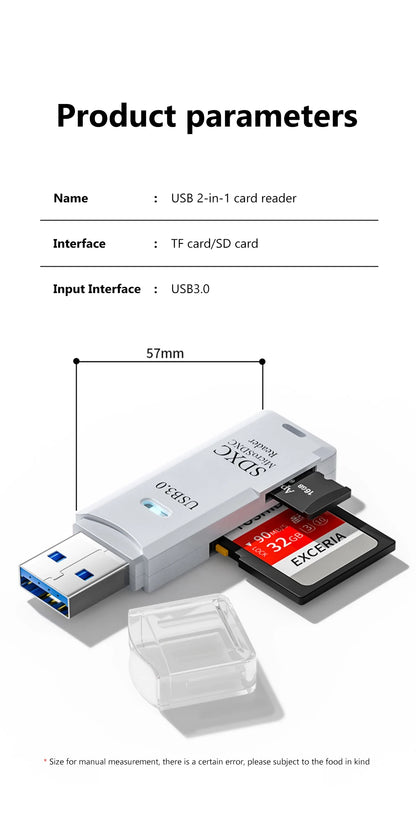 2-in-1 USB 3.0 Card Reader – Micro SD & TF Memory Card Adapter