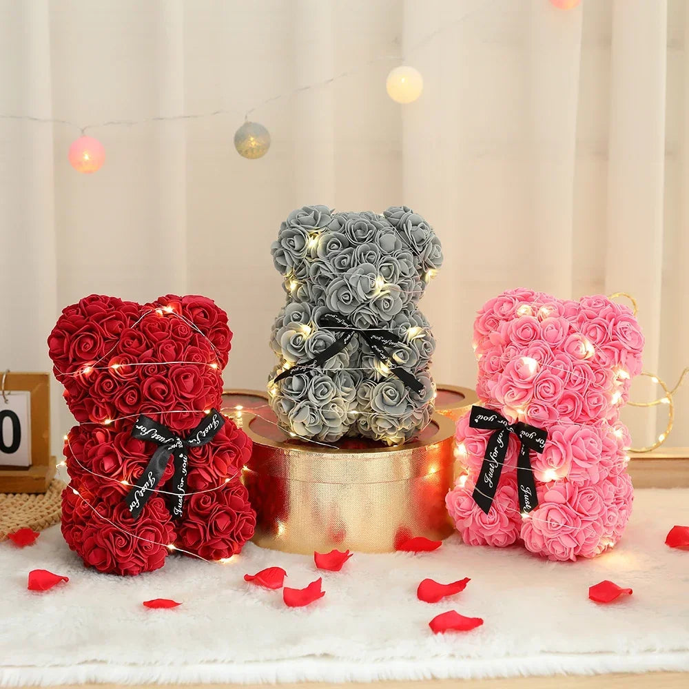 25Cm Artificial Teddy Rose Flower Bear
