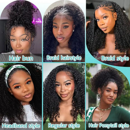 3-in-1 Afro Kinky Curly Half Wig with Headband & Drawstring