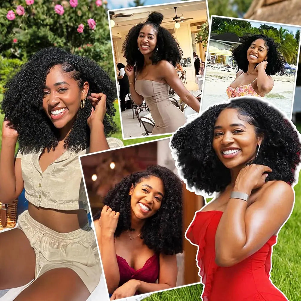 3-in-1 Afro Kinky Curly Half Wig with Headband & Drawstring