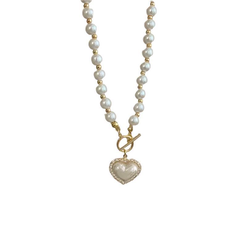 Women Heart Pendant Pearl Necklace