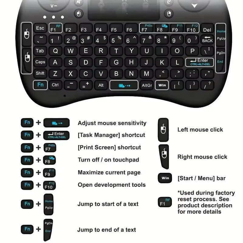 I8 2.4G Mini Wireless Touchpad Keyboard