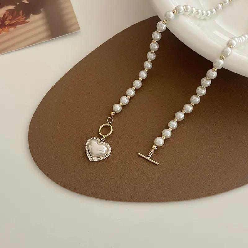 Women Heart Pendant Pearl Necklace