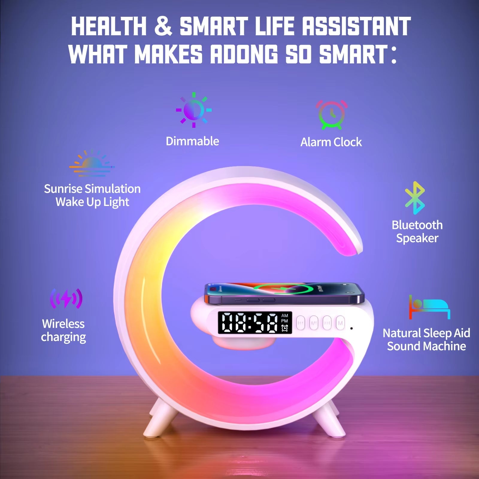 LED Smart Wake up Light/RGB Night Light with Wireless Speaker