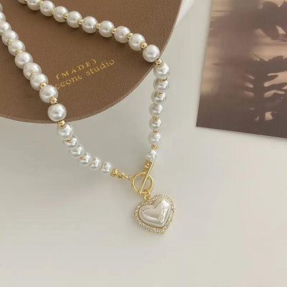 Women Heart Pendant Pearl Necklace