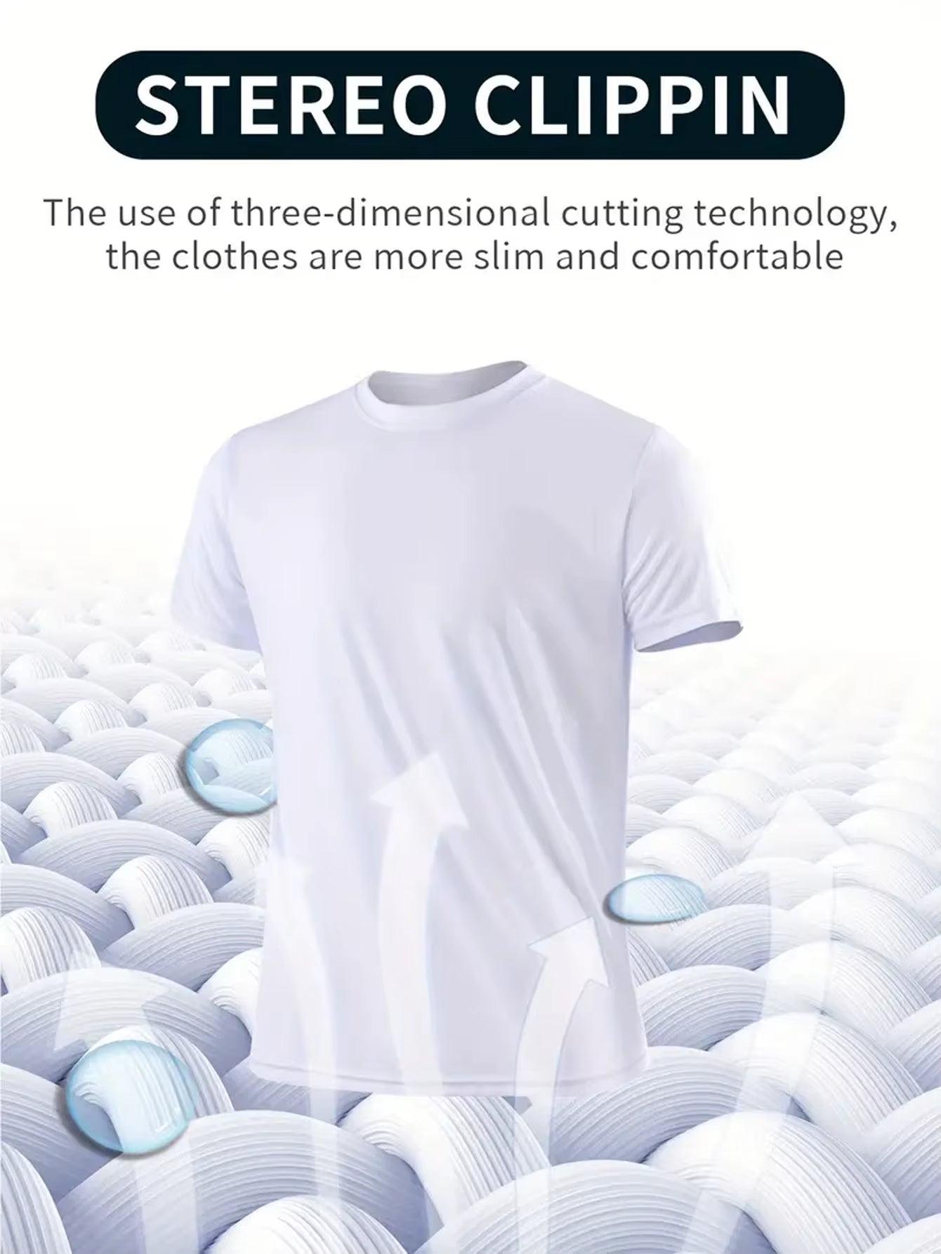 Round Neck T-Shirt 3-Piece White Ultra-Light Men'S Quick-Drying Breathable Sweat-Absorbent Shirt Suitable for Fitness Gym and Ru