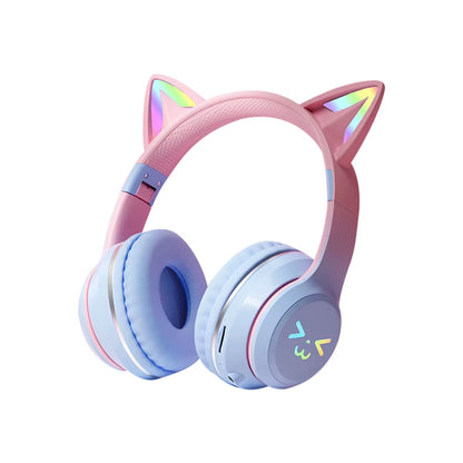 Gradient Wireless Headphones RGB Cute Cat Ear Bluetooth Earphones with Microphone