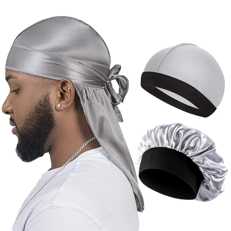 Silky Satin Durag Long Tail Wave Cap – 3PCS Unisex Turban Bonnet