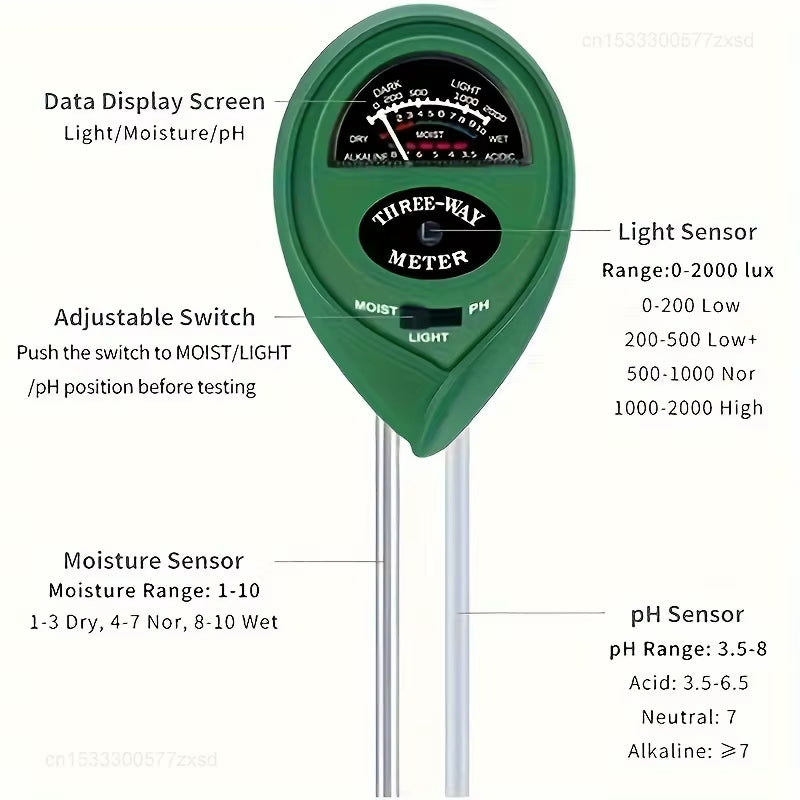 3 in 1 Soil PH Meter Sunlight Tester Moisture Sensor