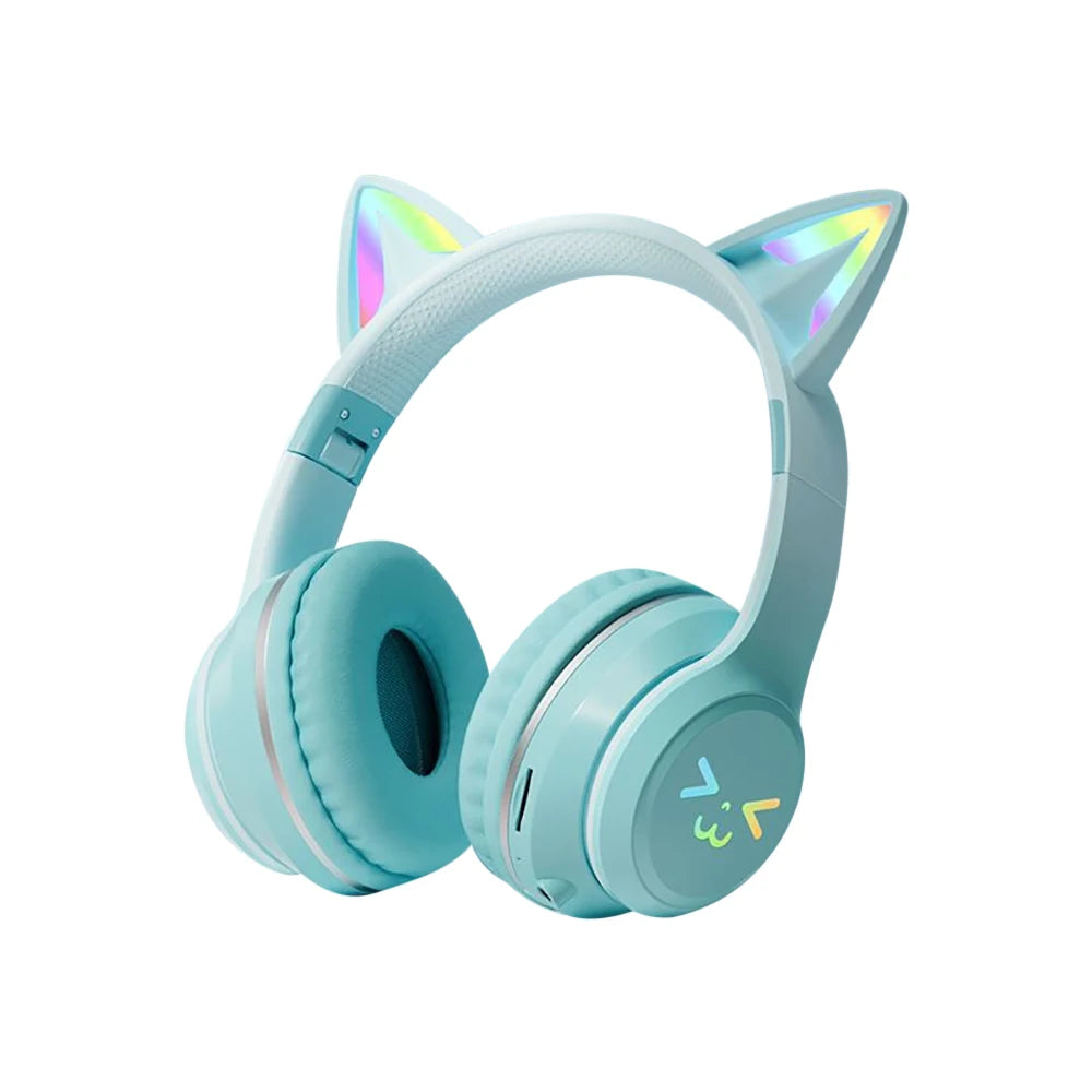 Gradient Wireless Headphones RGB Cute Cat Ear Bluetooth Earphones with Microphone