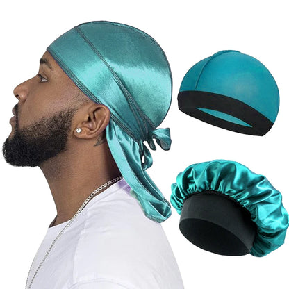 Silky Satin Durag Long Tail Wave Cap – 3PCS Unisex Turban Bonnet